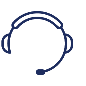 Icon für Dynamics-365-Support: Illustration Headset, dunkelblaue Linien auf transparentem Hintergrund