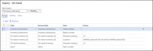 A screenshot showing SQL statements within queries in Dynamics 365 Finance and Supply Chain Management